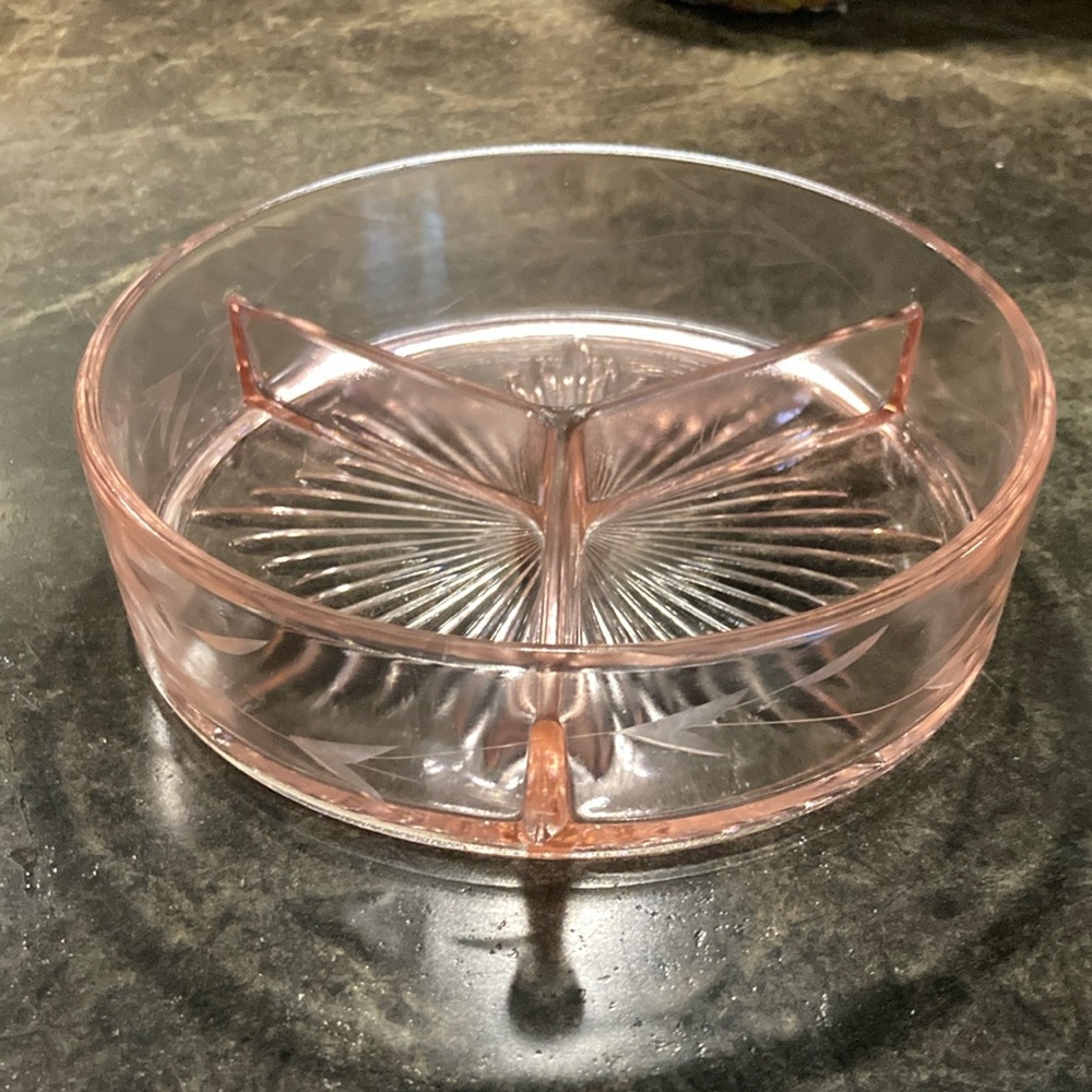 Pink depression glass relish dish platter